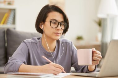a student working online as a transcriptionist